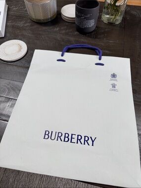 Burberry White Shopping Bag with Blue Logo & Handles
